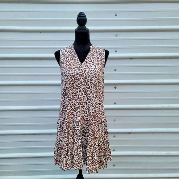 NINE WEST Womens M Sleeveless Animal/Leopard Print Beige Brown White Dress - Picture 1 of 11